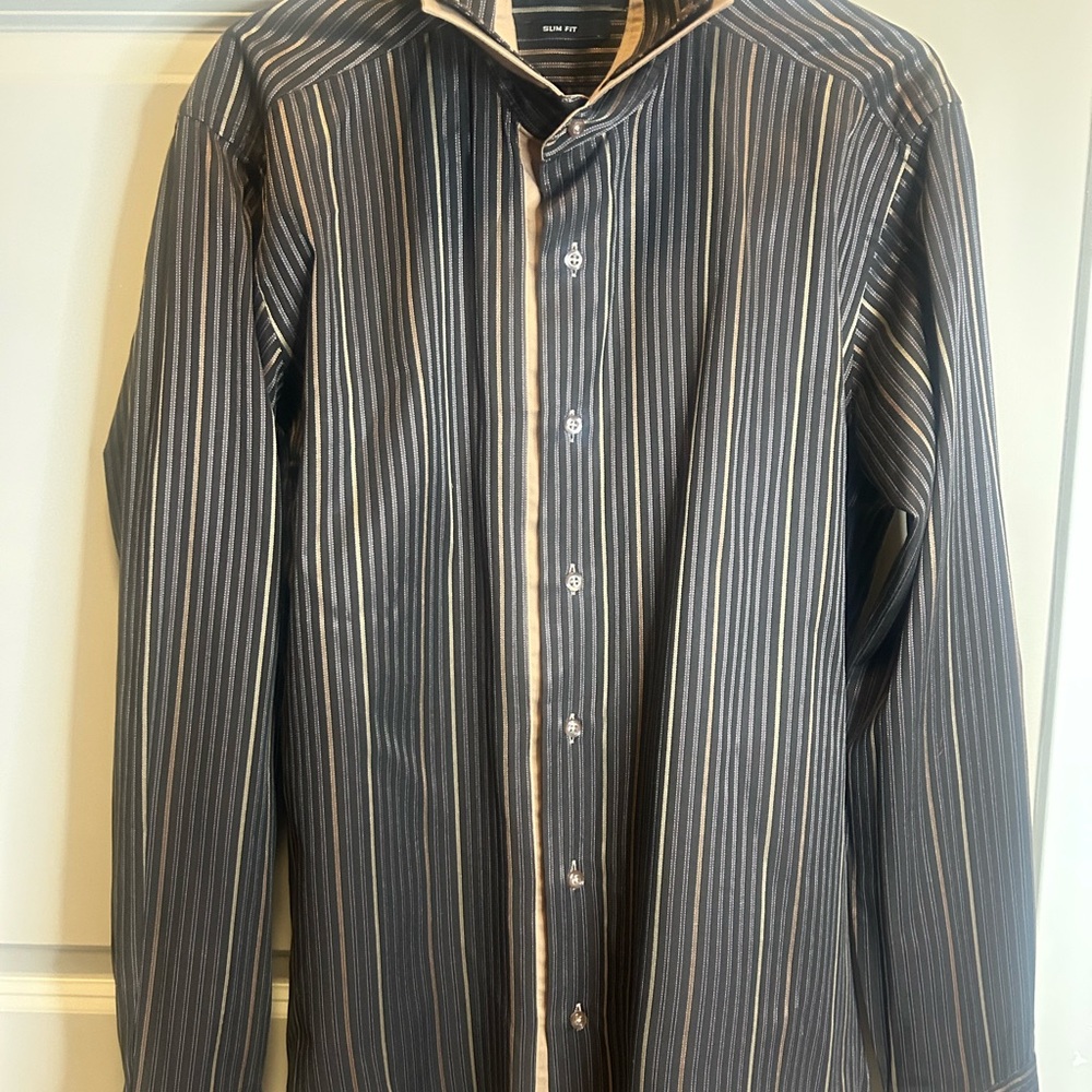 Black and White Casual Button Down Shirt with Stripes